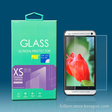 0.3mm round edge best phone tempered-glass screen protector for HTC One M7 w/ custom retail package